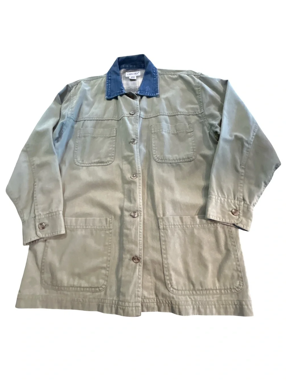 Vintage Cabin Creek Olive Barn Chore Jacket Denim Collar Plaid Lined Women’s M